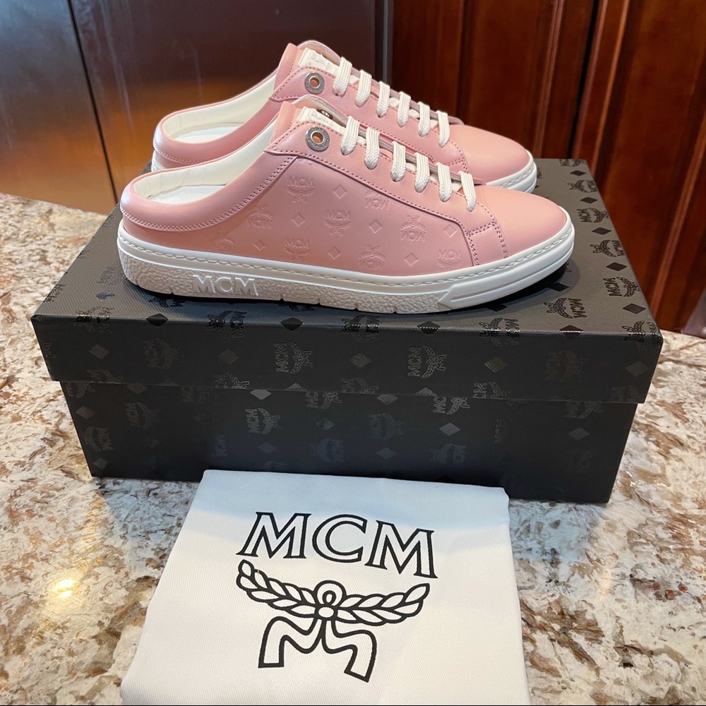 MCM Women’s Terrain Lo Open Back Sneakers in Monogram Calf Leather 🌸💕